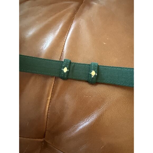 Ralph Lauren Hunter Green Fabric Belt Black Leather Gold Hardware Adjust 22-32” - Picture 2 of 3